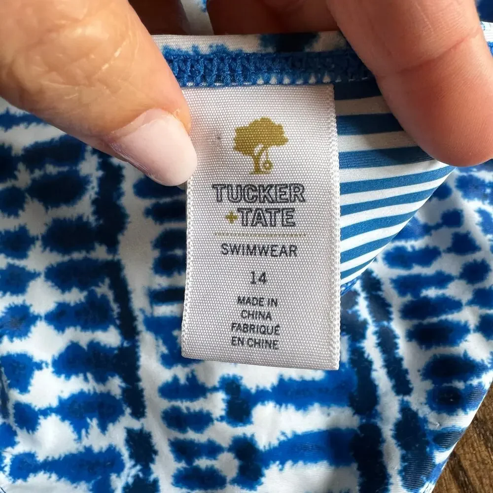 Tucker + Tate Girls Kids Blue Tie Dye 2PC Wrap Top Bikini Swim Suit Size 14